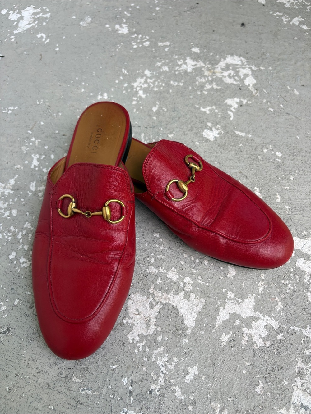 Gucci Princeton red leather horse bit mules